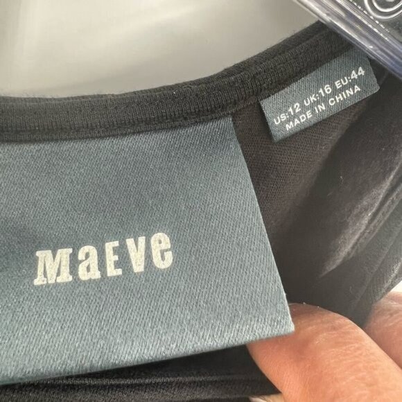 Maeve Anthropologie black dress with white bias sleeveless size 12 - Picture 8 of 8